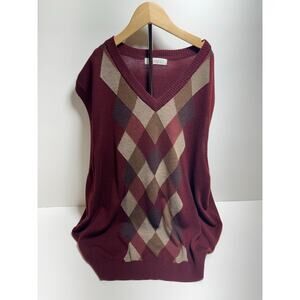 Turnbury Sweater Vest Men’s XL Merino Wool Knit V neck Argyle Diamond Sleeveless